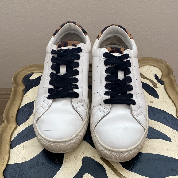 J. Crew Leather Sneakers with Black Laces to set off the Leopard Accents - Picture 2 of 6